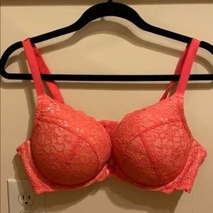 Hot pink laced push-up plunge bra